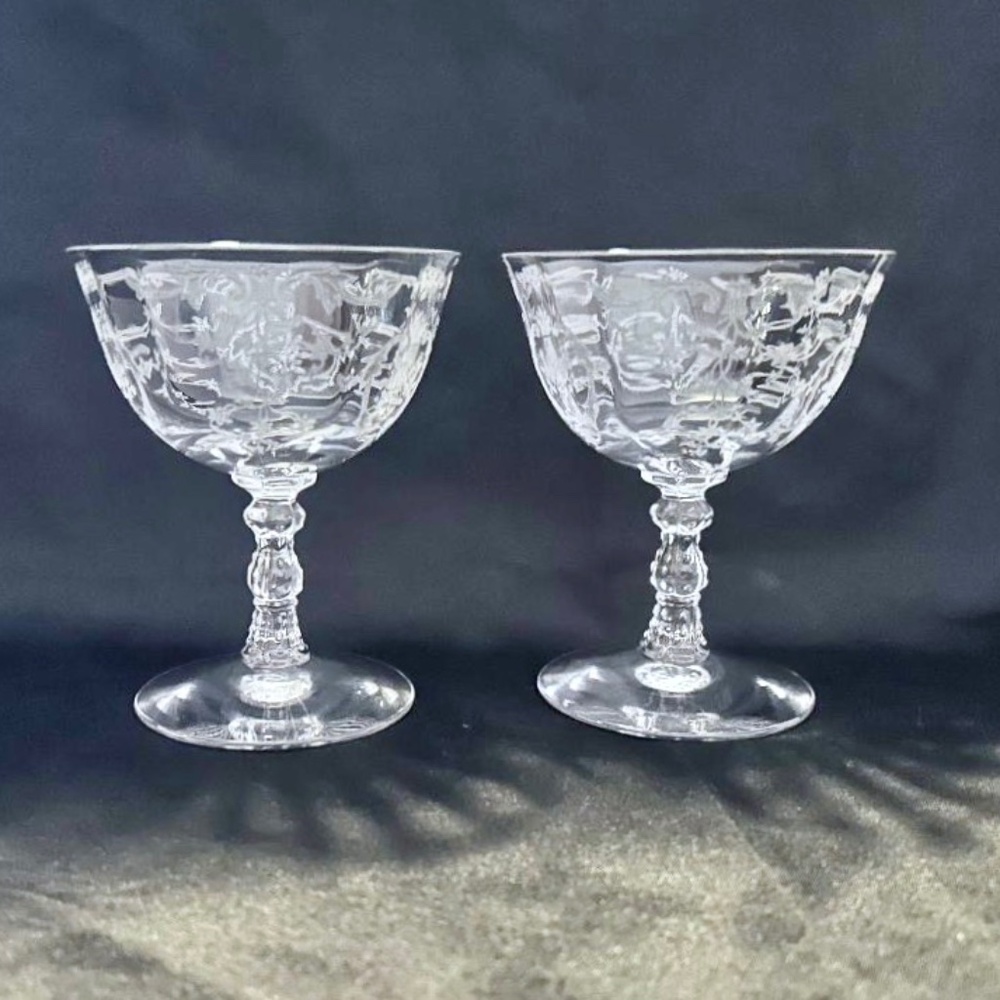 Vintage/Antique Fostoria Navarre Set of 2 Short Champagne Glasses